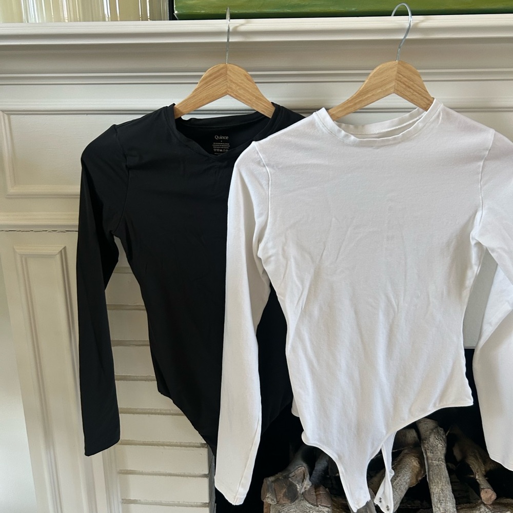 Quince Black and White Long Sleeve Bodysuits (two for one)